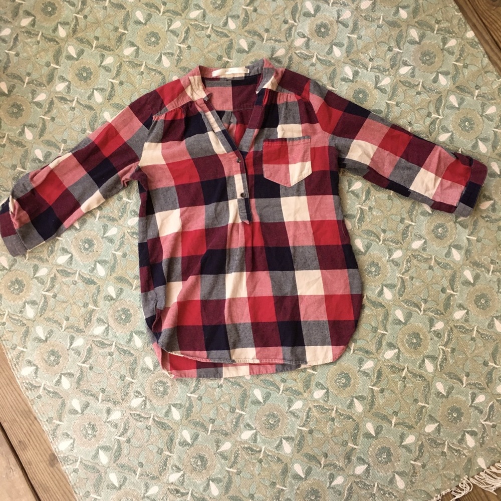 3/4 sleeve checked gingham style tunic blouse
